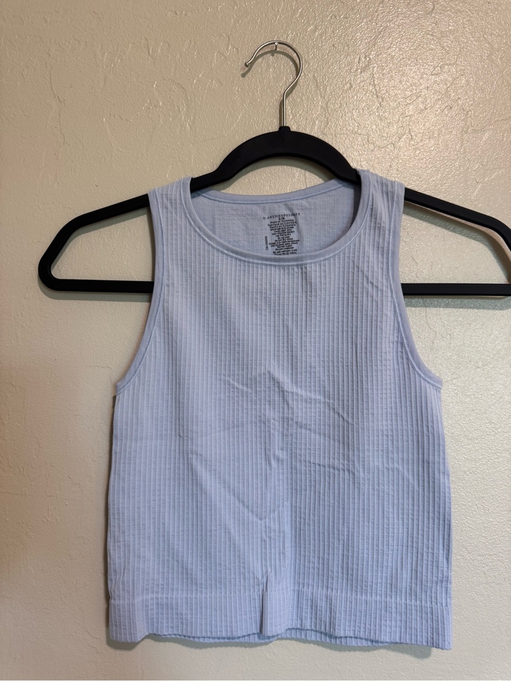 Anthropologie Light Blue Ribbed Fitted Cropped Tank Top S/M
